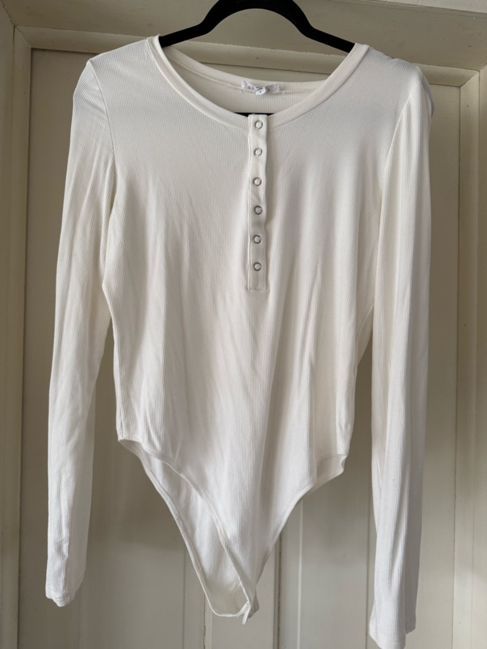 mittoshop White Ribbed Long-Sleeve Henley Bodysuit